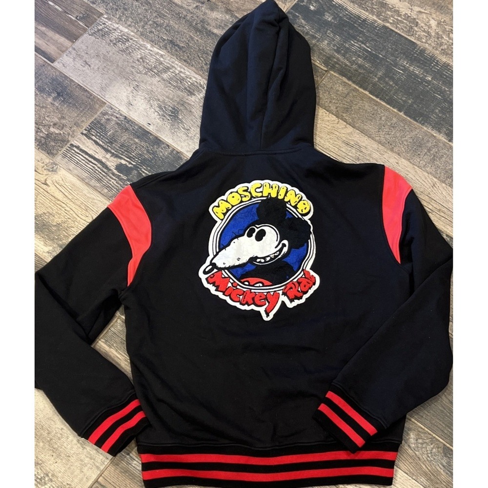 MOSCHINO MICKEY RAT Full Zip HOODIE Aeffe Spa Cotton Italy Black Small